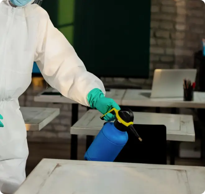 Professional deep cleaning and surface disinfection in progress by Beeyond Facility Services for commercial spaces in Washington, D.C. (Metro Center).