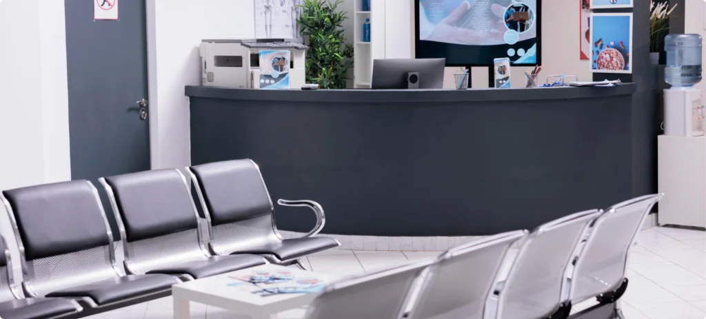 Pristine healthcare reception area maintained by Beeyond Facility Services, offering top Commercial Cleaning in Suburban Maryland (Expansion Zone).