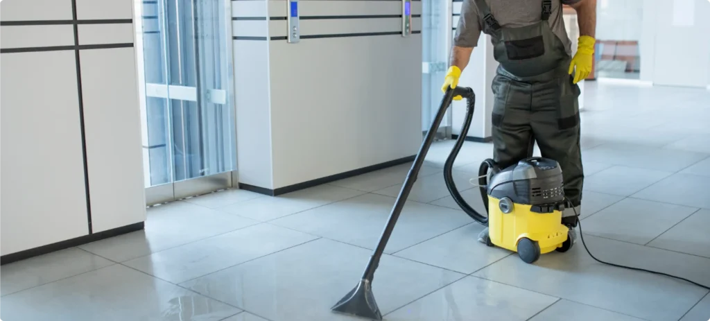 Professional floor care and deep cleaning in progress by Beeyond Facility Services for commercial spaces in Washington, D.C. (Metro Center)