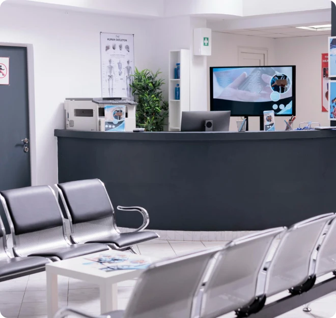 Pristine healthcare reception area maintained by Beeyond Facility Services, offering top Commercial Cleaning in Suburban Maryland (Expansion Zone).
