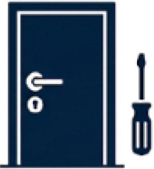 Icon of a closed door next to a screwdriver, representing door maintenance, repair, and hardware installation services.