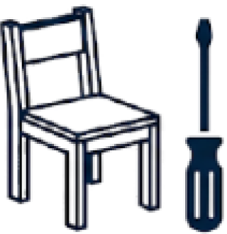 Icon of a wooden chair and a screwdriver, representing commercial furniture assembly and repair services.