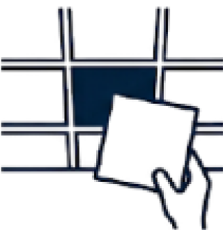 Icon of a hand placing a square tile on a grid, representing floor tiling and surface repair services.