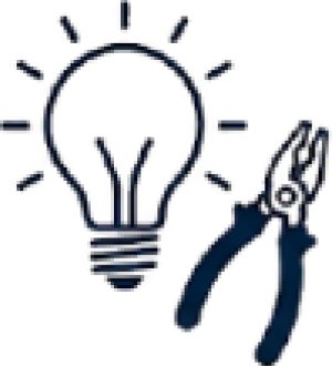 Icon of an illuminated lightbulb and a pair of pliers, representing electrical maintenance and lighting repair services.