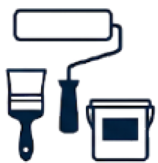 Icon of a paint roller, paintbrush, and paint bucket, representing commercial painting and touch-up services.